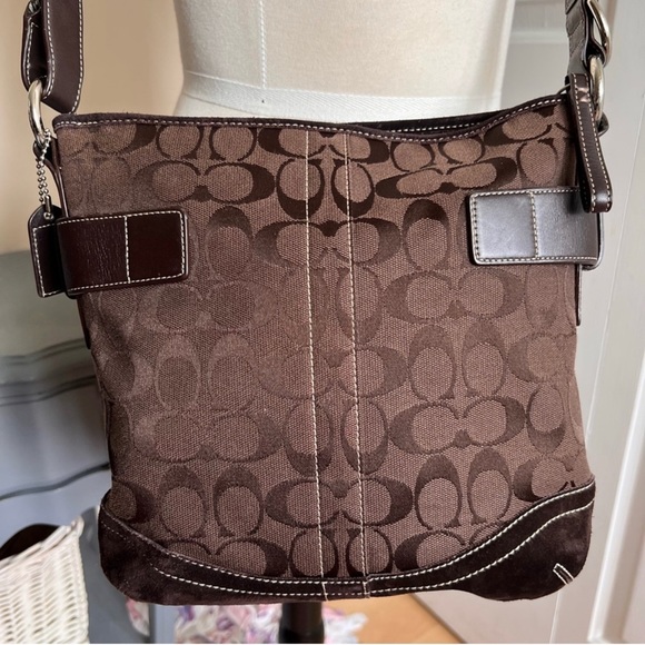 Vintage Signature Coach Crossbody Suede Canvas Brown Messenger Bag - Picture 5 of 8